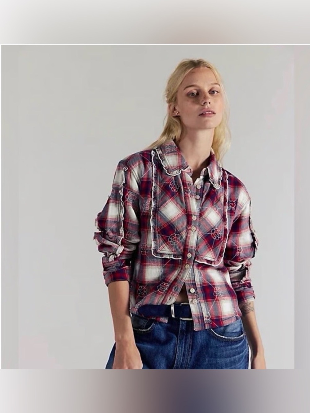 We The Free Georgia Plaid Embroidered Button Down